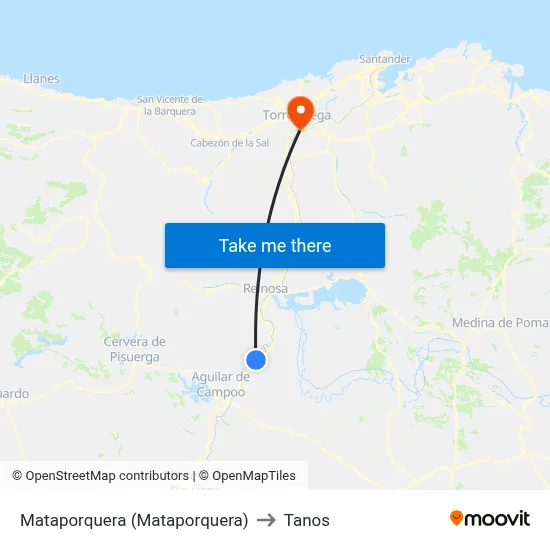 Mataporquera (Mataporquera) to Tanos map