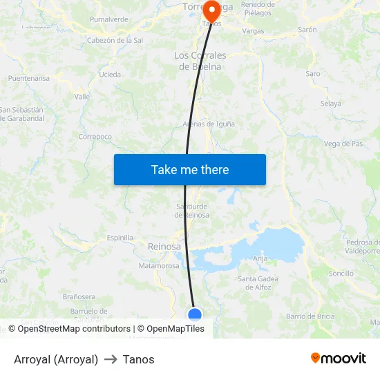 Arroyal (Arroyal) to Tanos map