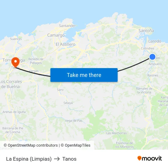 La Espina (Limpias) to Tanos map