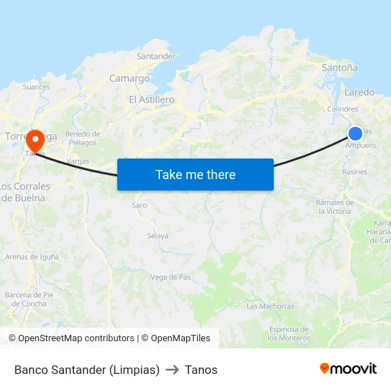 Banco Santander (Limpias) to Tanos map