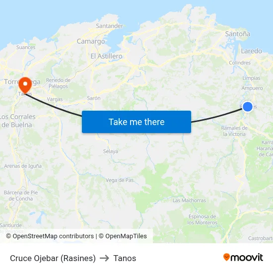 Cruce Ojebar (Rasines) to Tanos map
