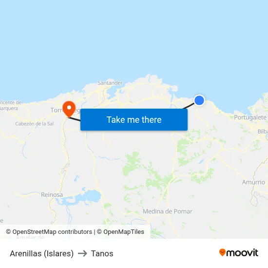 Arenillas (Islares) to Tanos map