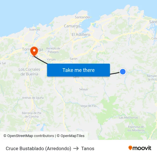 Cruce Bustablado (Arredondo) to Tanos map