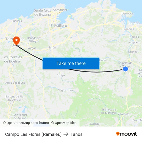 Campo Las Flores (Ramales) to Tanos map