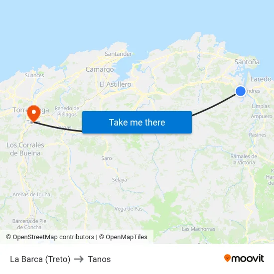 La Barca (Treto) to Tanos map