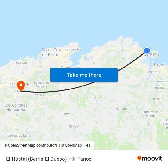 El Hostal (Berria-El Dueso) to Tanos map