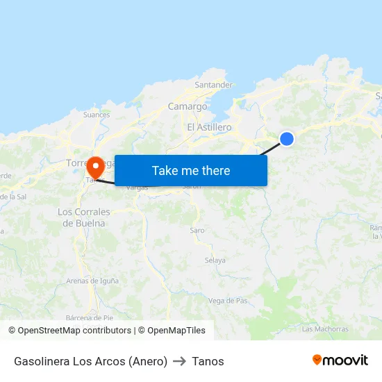 Gasolinera Los Arcos (Anero) to Tanos map
