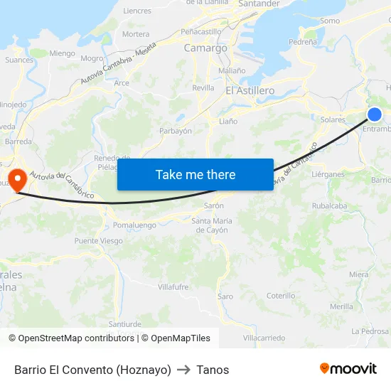 Barrio El Convento (Hoznayo) to Tanos map