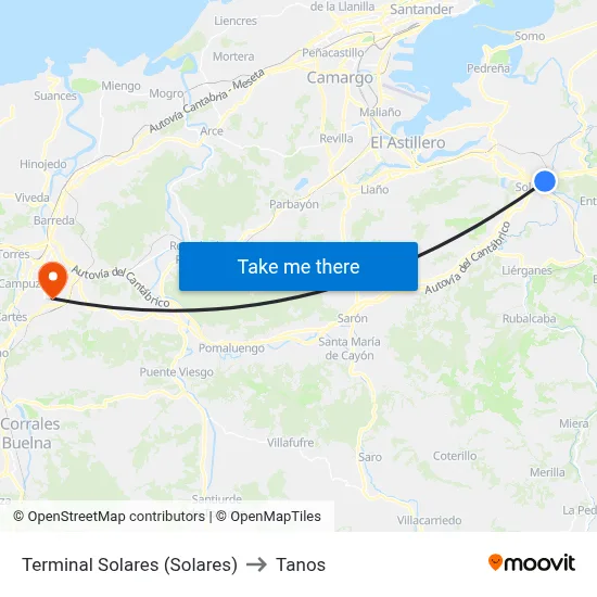 Terminal Solares (Solares) to Tanos map