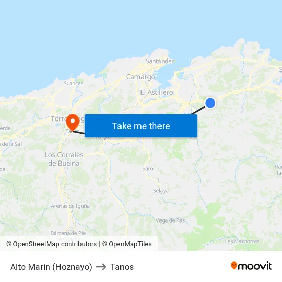 Alto Marin (Hoznayo) to Tanos map