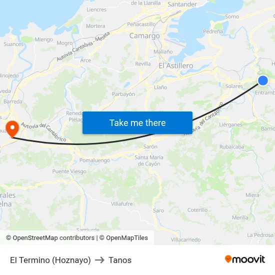 El Termino (Hoznayo) to Tanos map
