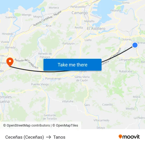 Ceceñas (Ceceñas) to Tanos map