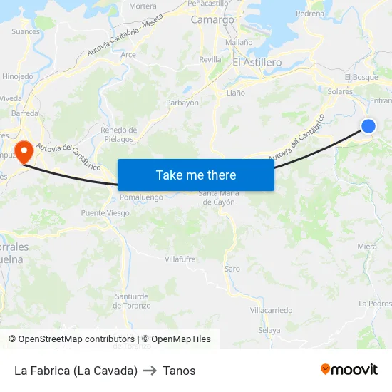 La Fabrica (La Cavada) to Tanos map