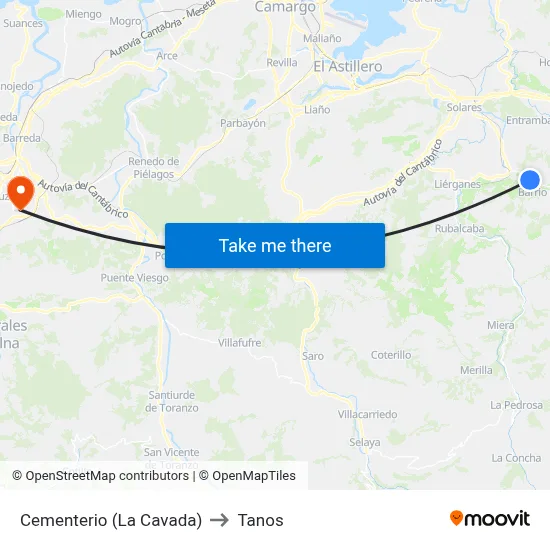 Cementerio (La Cavada) to Tanos map