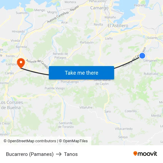 Bucarrero (Pamanes) to Tanos map