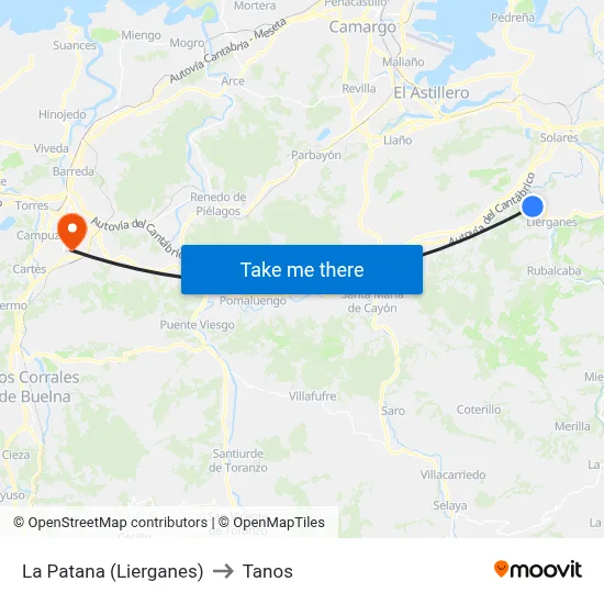 La Patana (Lierganes) to Tanos map