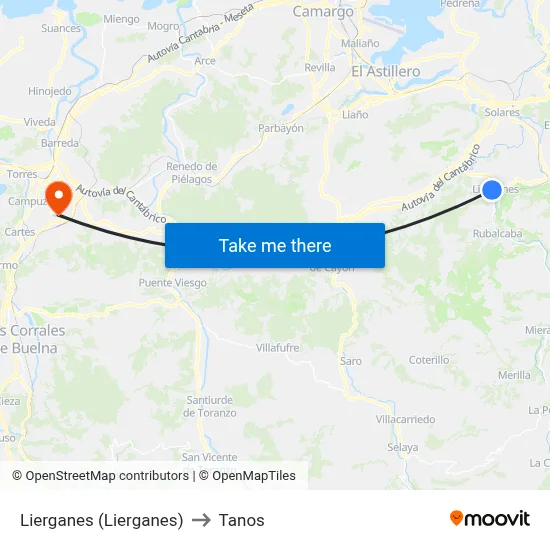 Lierganes (Lierganes) to Tanos map