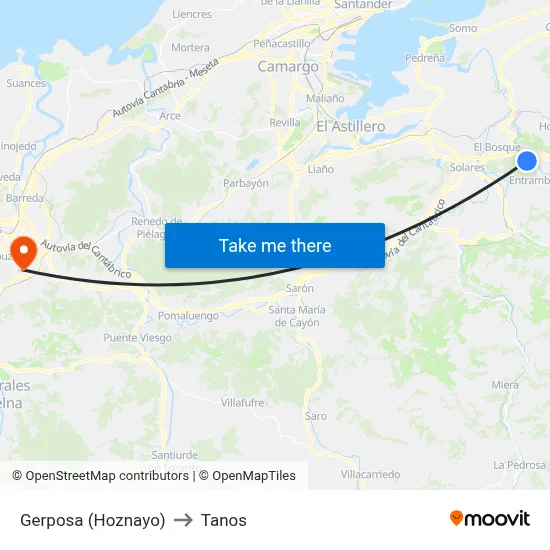 Gerposa (Hoznayo) to Tanos map