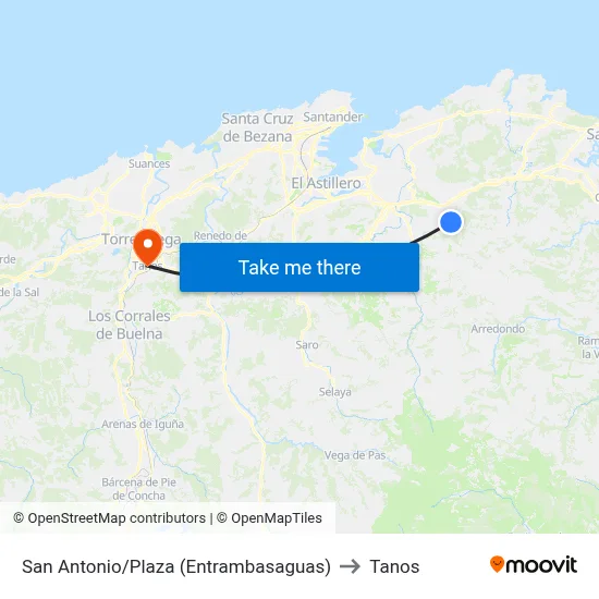 San Antonio/Plaza (Entrambasaguas) to Tanos map