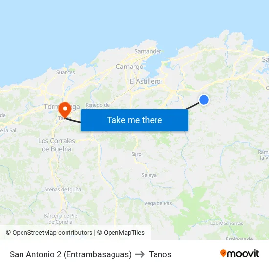 San Antonio 2 (Entrambasaguas) to Tanos map