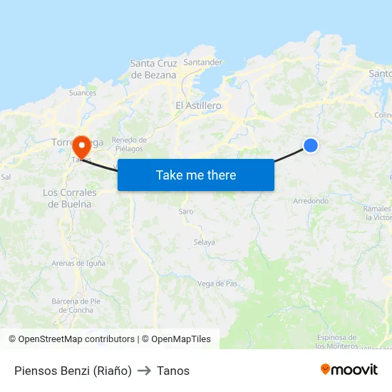 Piensos Benzi (Riaño) to Tanos map