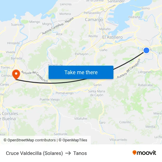 Cruce Valdecilla (Solares) to Tanos map