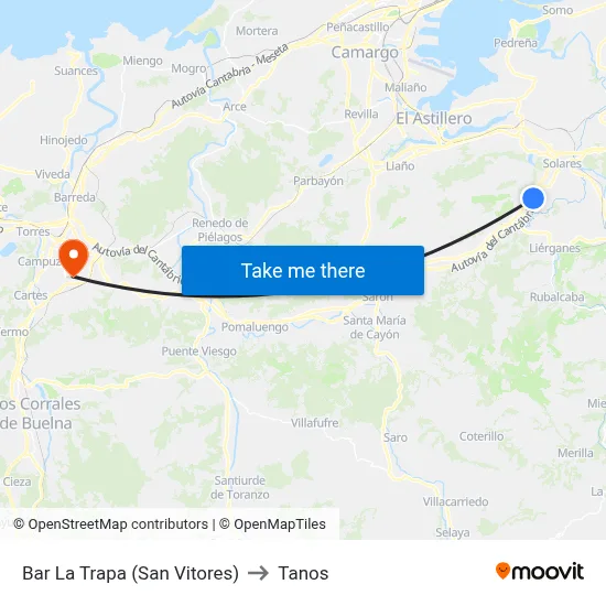 Bar La Trapa (San Vitores) to Tanos map