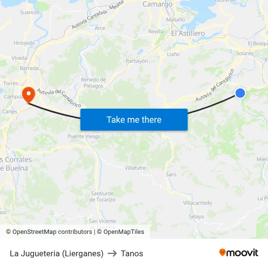 La Jugueteria (Lierganes) to Tanos map