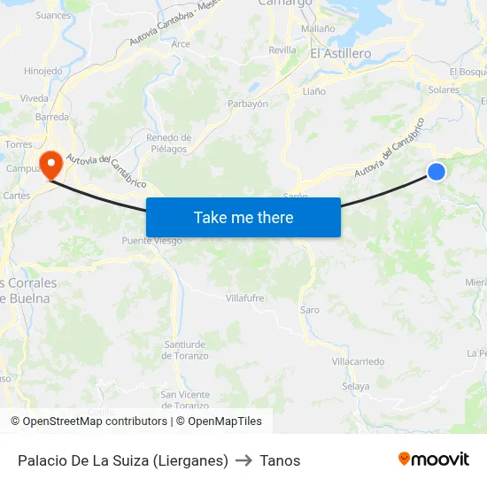 Palacio De La Suiza (Lierganes) to Tanos map