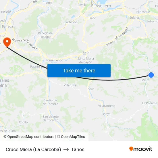 Cruce Miera (La Carcoba) to Tanos map