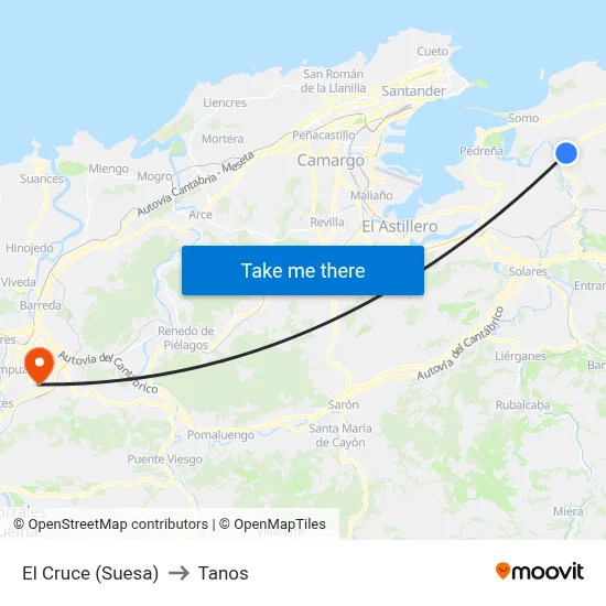 El Cruce (Suesa) to Tanos map