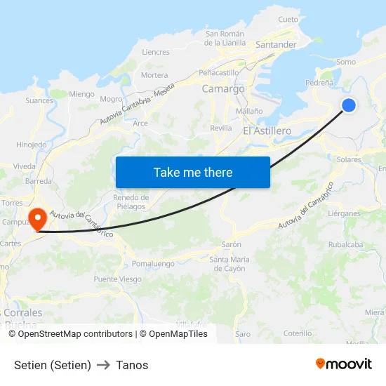Setien (Setien) to Tanos map