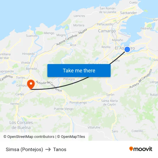 Simsa (Pontejos) to Tanos map