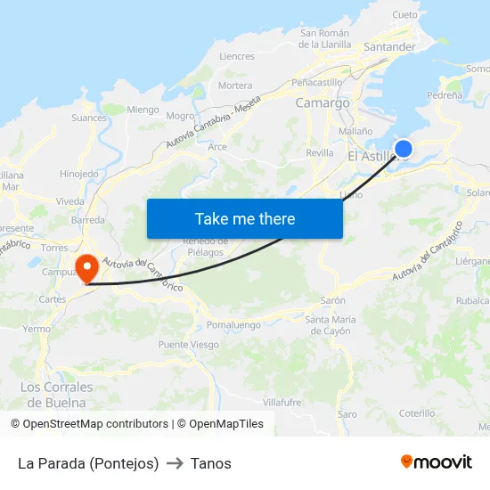 La Parada (Pontejos) to Tanos map