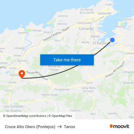 Cruce Alto Otero (Pontejos) to Tanos map