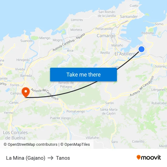 La Mina (Gajano) to Tanos map