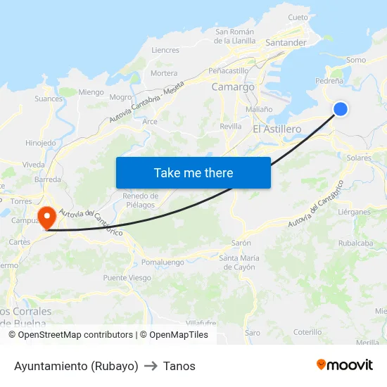 Ayuntamiento (Rubayo) to Tanos map