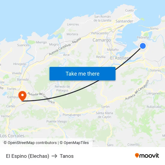 El Espino (Elechas) to Tanos map