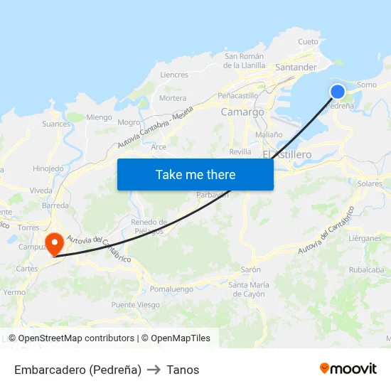 Embarcadero (Pedreña) to Tanos map