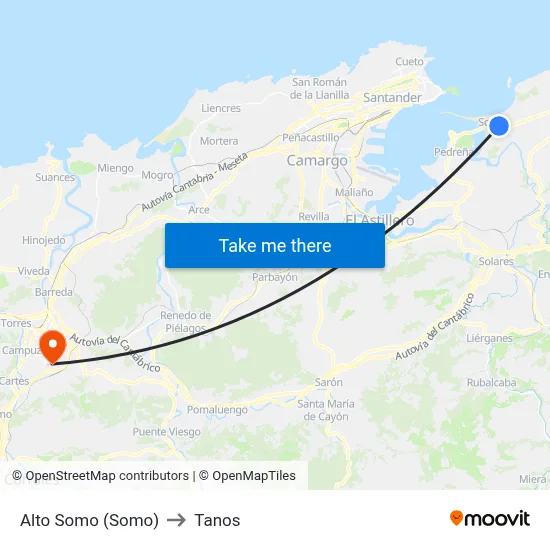 Alto Somo (Somo) to Tanos map