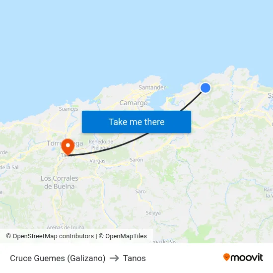 Cruce Guemes (Galizano) to Tanos map