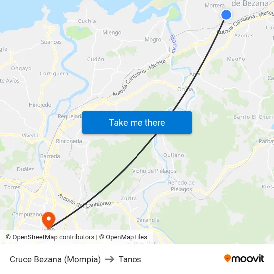 Cruce Bezana (Mompia) to Tanos map
