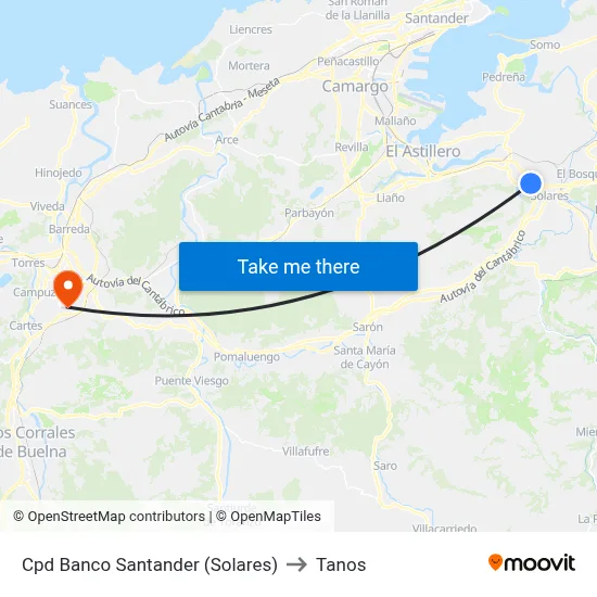 Cpd Banco Santander (Solares) to Tanos map