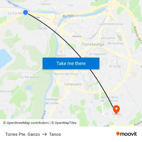 Torres Pte. Ganzo to Tanos map