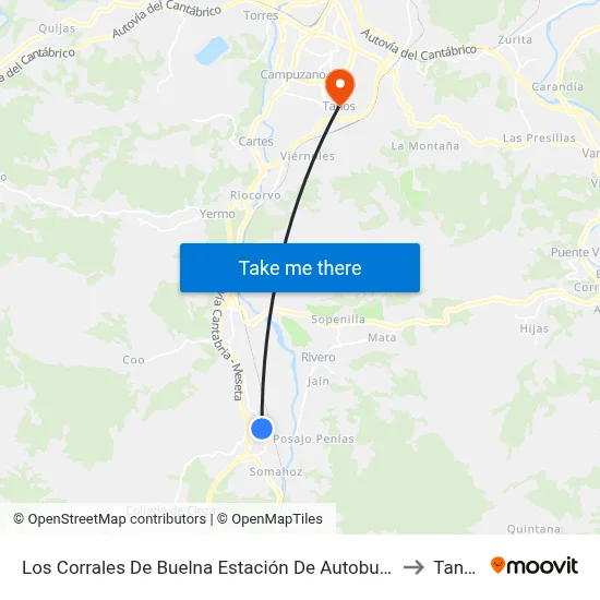 Los Corrales De Buelna Estación De Autobuses to Tanos map