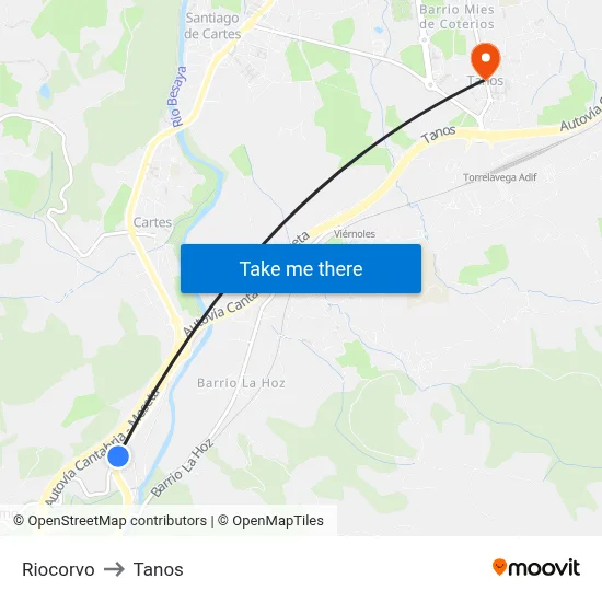 Riocorvo to Tanos map