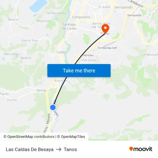 Las Caldas De Besaya to Tanos map