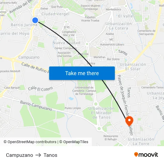 Campuzano to Tanos map