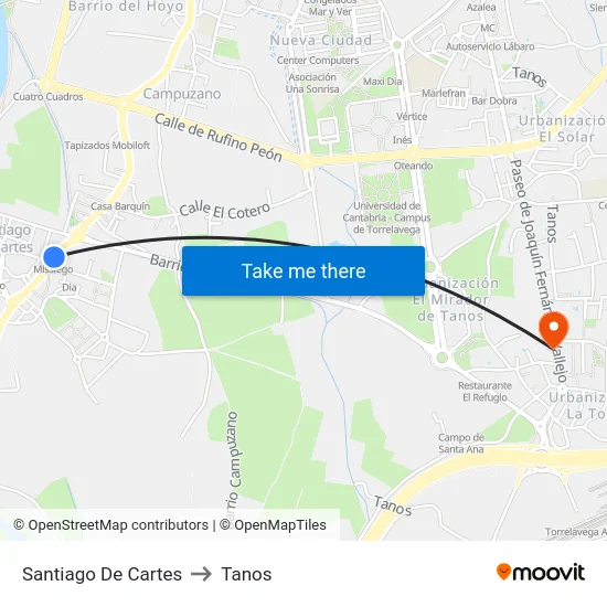 Santiago De Cartes to Tanos map