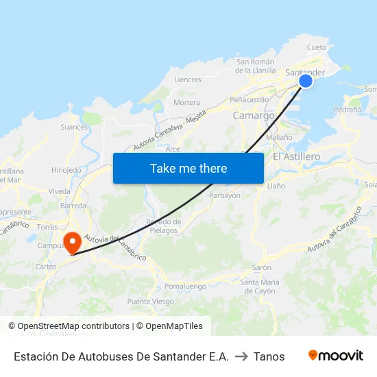 Estación De Autobuses De Santander E.A. to Tanos map